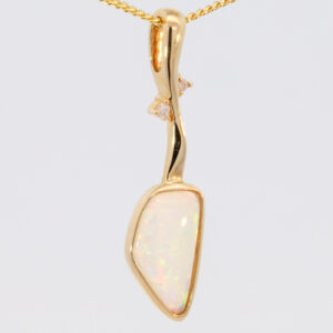 Yellow Gold Blue Green Yellow Orange Pink Crystal Opal and Diamond Pendant