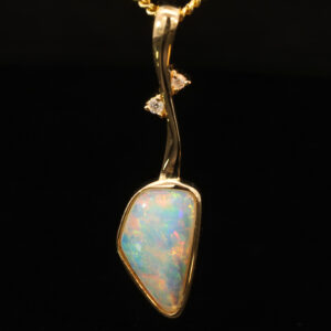 Yellow Gold Blue Green Yellow Orange Pink Crystal Opal and Diamond Pendant