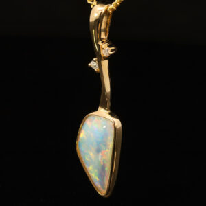 Yellow Gold Blue Green Yellow Orange Pink Crystal Opal and Diamond Pendant