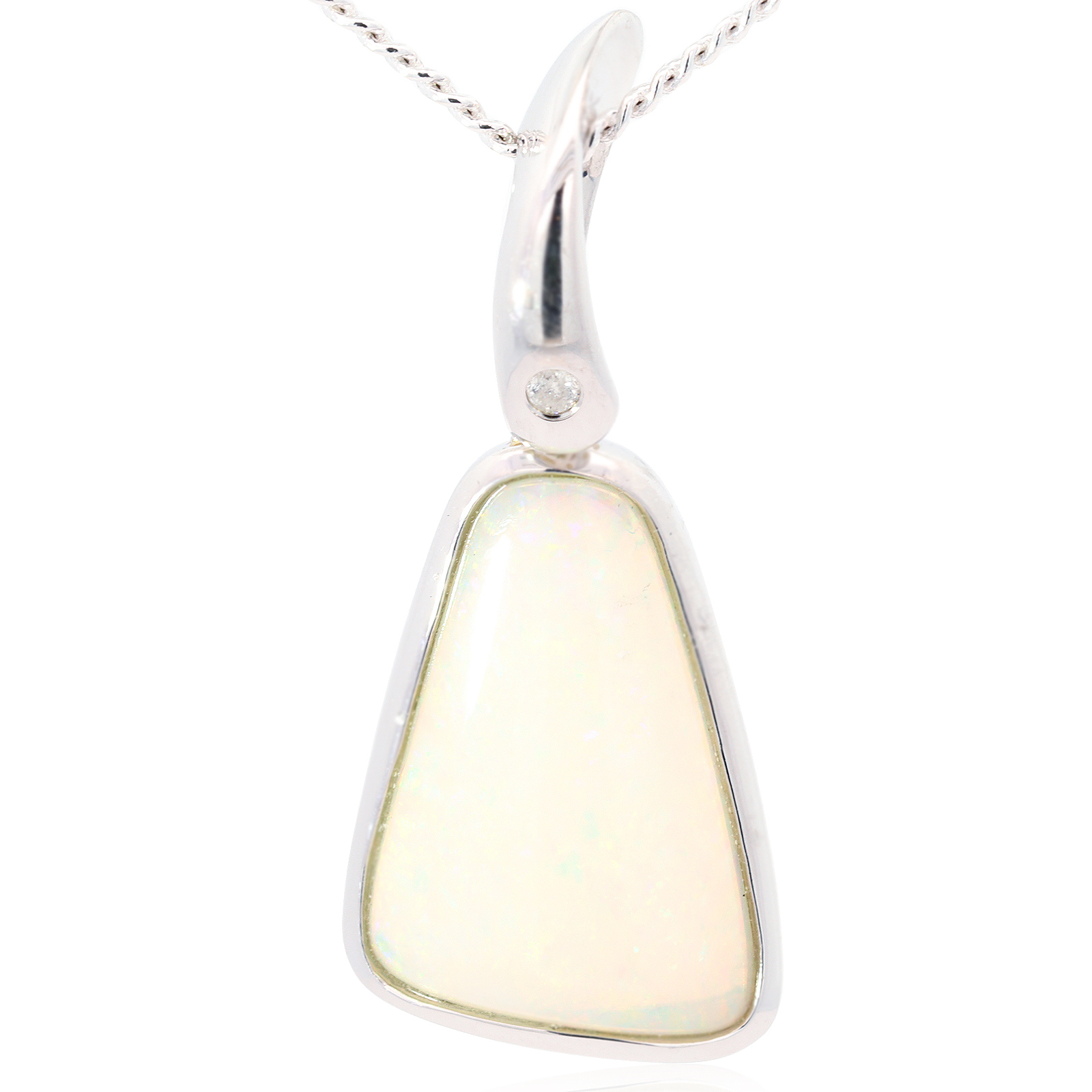 White Gold Blue Green Yellow Orange Pink Crystal Opal and Diamond Pendant