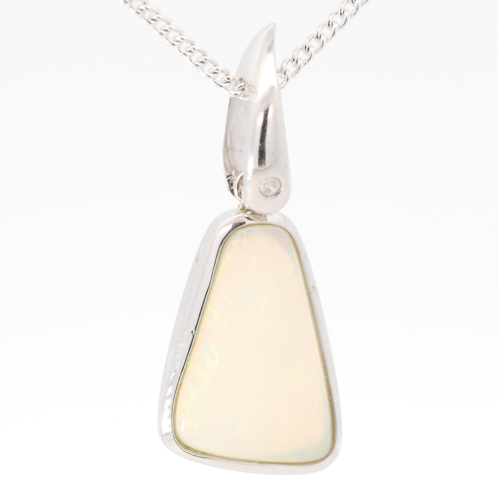 White Gold Blue Green Yellow Orange Pink Crystal Opal and Diamond Pendant