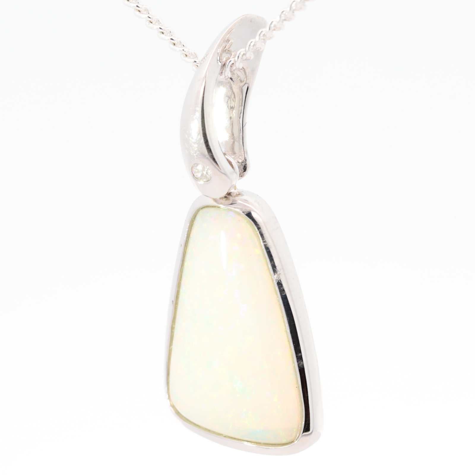 White Gold Blue Green Yellow Orange Pink Crystal Opal and Diamond Pendant