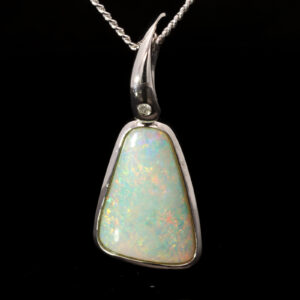 White Gold Blue Green Yellow Orange Pink Crystal Opal and Diamond Pendant
