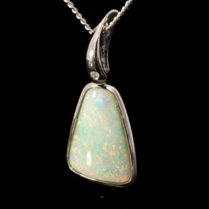 White Gold Blue Green Yellow Orange Pink Crystal Opal and Diamond Pendant