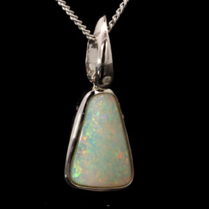 White Gold Blue Green Yellow Orange Pink Crystal Opal and Diamond Pendant