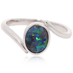 Sterling Silver Blue Green Boulder Opal Ring