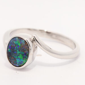Sterling Silver Blue Green Boulder Opal Ring