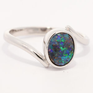 Sterling Silver Blue Green Boulder Opal Ring