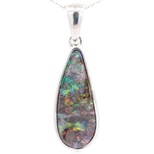 Sterling Silver Blue Green Yellow Orange Red Boulder Opal Pendant