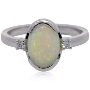 White Gold Blue Green Yellow Orange Crystal Opal and Diamond Ring