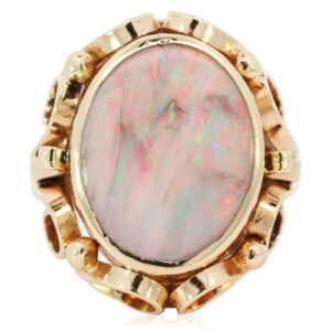 Yellow Gold Green Yellow Orange Pink Semi Black Opal Ring