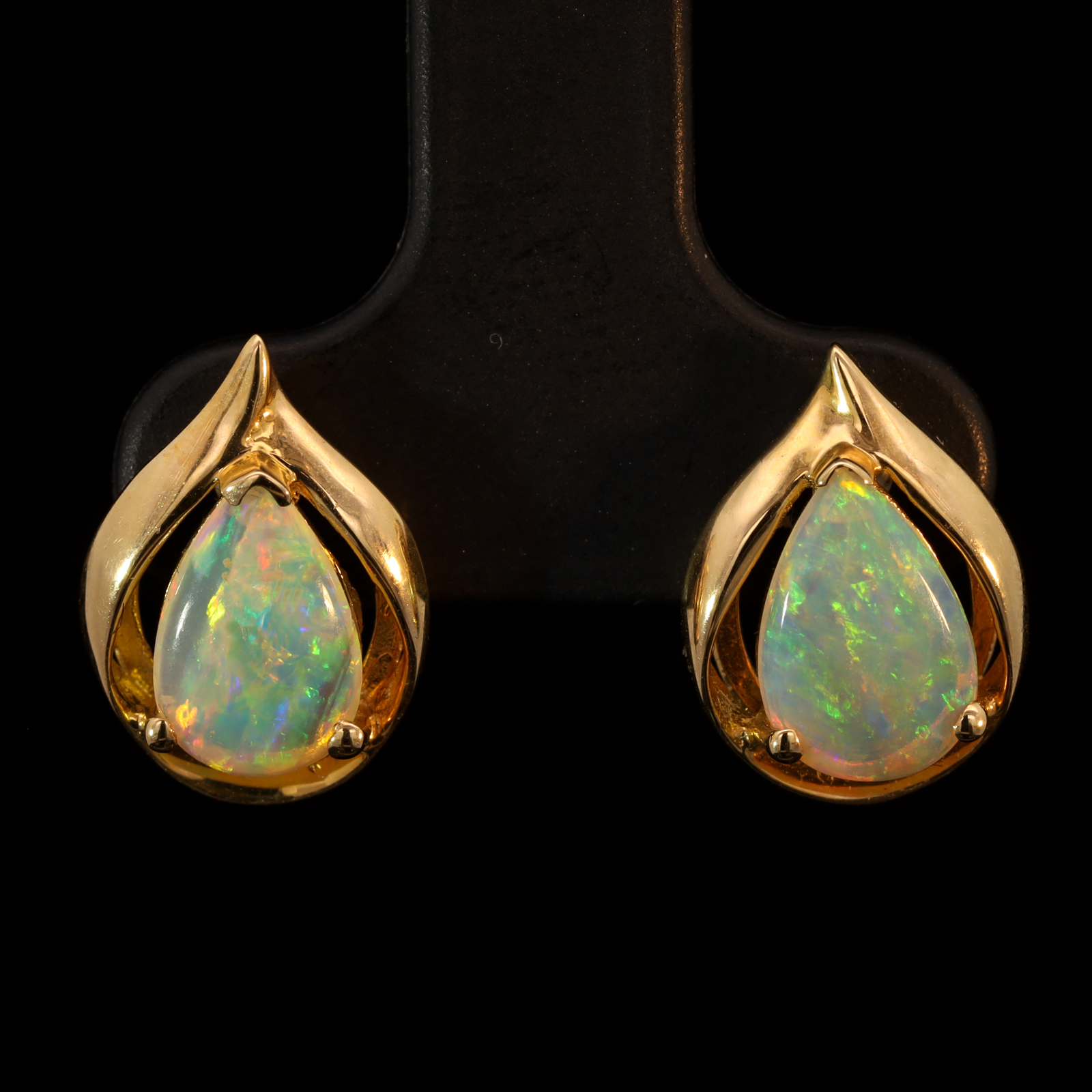 Yellow Gold Blue Green Yellow Orange Pink Crystal Opal Earrings