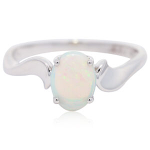 White Gold Blue Green Crystal Opal Ring
