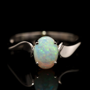 White Gold Blue Green Crystal Opal Ring