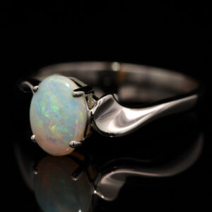 White Gold Blue Green Crystal Opal Ring
