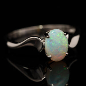 White Gold Blue Green Crystal Opal Ring