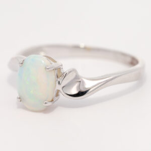 White Gold Blue Green Crystal Opal Ring