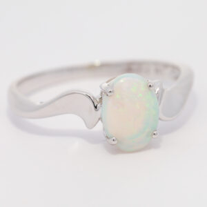 White Gold Blue Green Crystal Opal Ring