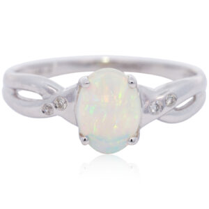 White Gold Blue Green Yellow Orange Crystal Opal and Diamond Ring