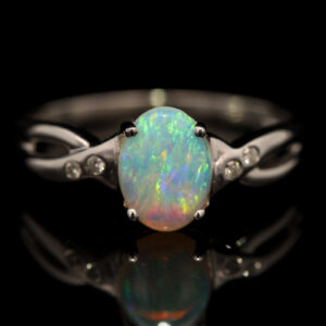 White Gold Blue Green Yellow Orange Crystal Opal and Diamond Ring