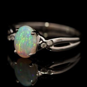 White Gold Blue Green Yellow Orange Crystal Opal and Diamond Ring