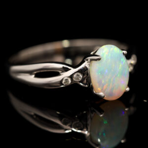 White Gold Blue Green Yellow Orange Crystal Opal and Diamond Ring