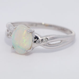 White Gold Blue Green Yellow Orange Crystal Opal and Diamond Ring