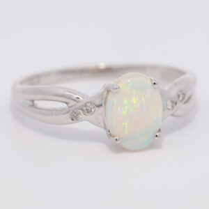 White Gold Blue Green Yellow Orange Crystal Opal and Diamond Ring