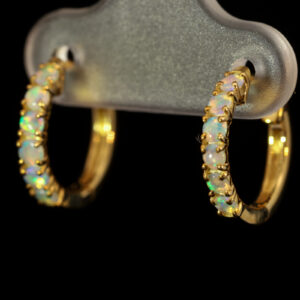 Yellow Gold Blue Green Crystal Opal Earrings