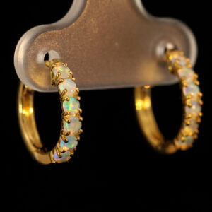 Yellow Gold Blue Green Crystal Opal Earrings