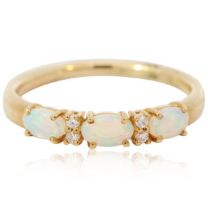 Yellow Gold Blue Green Yellow Orange Pink Crystal Opal and Diamond Ring
