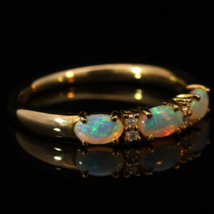 Yellow Gold Blue Green Yellow Orange Pink Crystal Opal and Diamond Ring