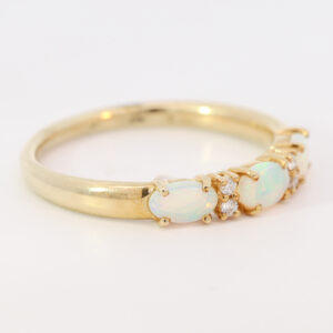 Yellow Gold Blue Green Yellow Orange Pink Crystal Opal and Diamond Ring
