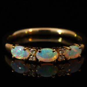 Yellow Gold Blue Green Yellow Orange Pink Crystal Opal and Diamond Ring