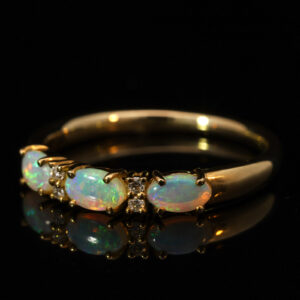 Yellow Gold Blue Green Yellow Orange Pink Crystal Opal and Diamond Ring