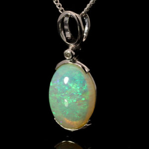 White Gold Blue Green Crystal Opal and Diamond Pendant