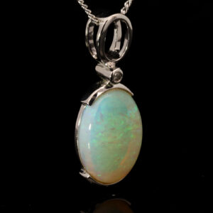 White Gold Blue Green Crystal Opal and Diamond Pendant