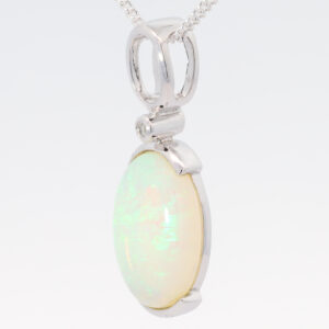 White Gold Blue Green Crystal Opal and Diamond Pendant