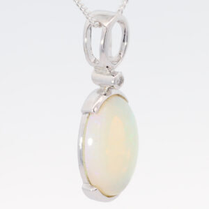 White Gold Blue Green Crystal Opal and Diamond Pendant