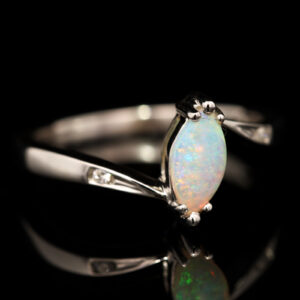 White Gold Blue Green Yellow Orange Pink Crystal Opal and Diamond Ring
