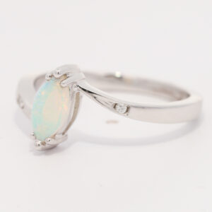 White Gold Blue Green Yellow Orange Pink Crystal Opal and Diamond Ring
