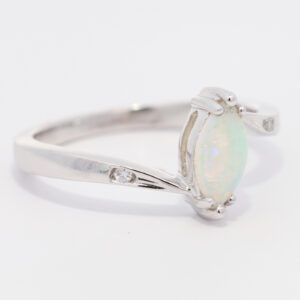 White Gold Blue Green Yellow Orange Pink Crystal Opal and Diamond Ring