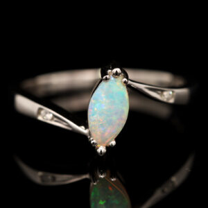 White Gold Blue Green Yellow Orange Pink Crystal Opal and Diamond Ring