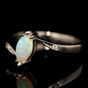 White Gold Blue Green Yellow Orange Pink Crystal Opal and Diamond Ring