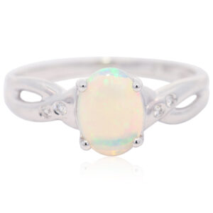 White Gold Blue Green Crystal Opal and Diamond Ring