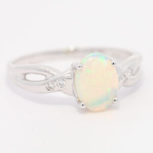 White Gold Blue Green Crystal Opal and Diamond Ring