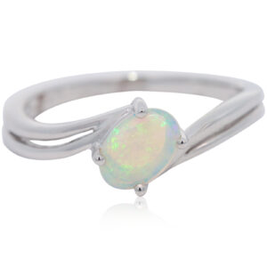 White Gold Blue Green Crystal Opal Ring