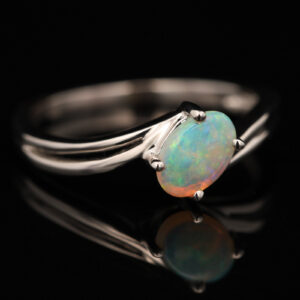 White Gold Blue Green Crystal Opal Ring