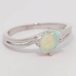 White Gold Blue Green Crystal Opal Ring