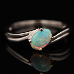 White Gold Blue Green Crystal Opal Ring